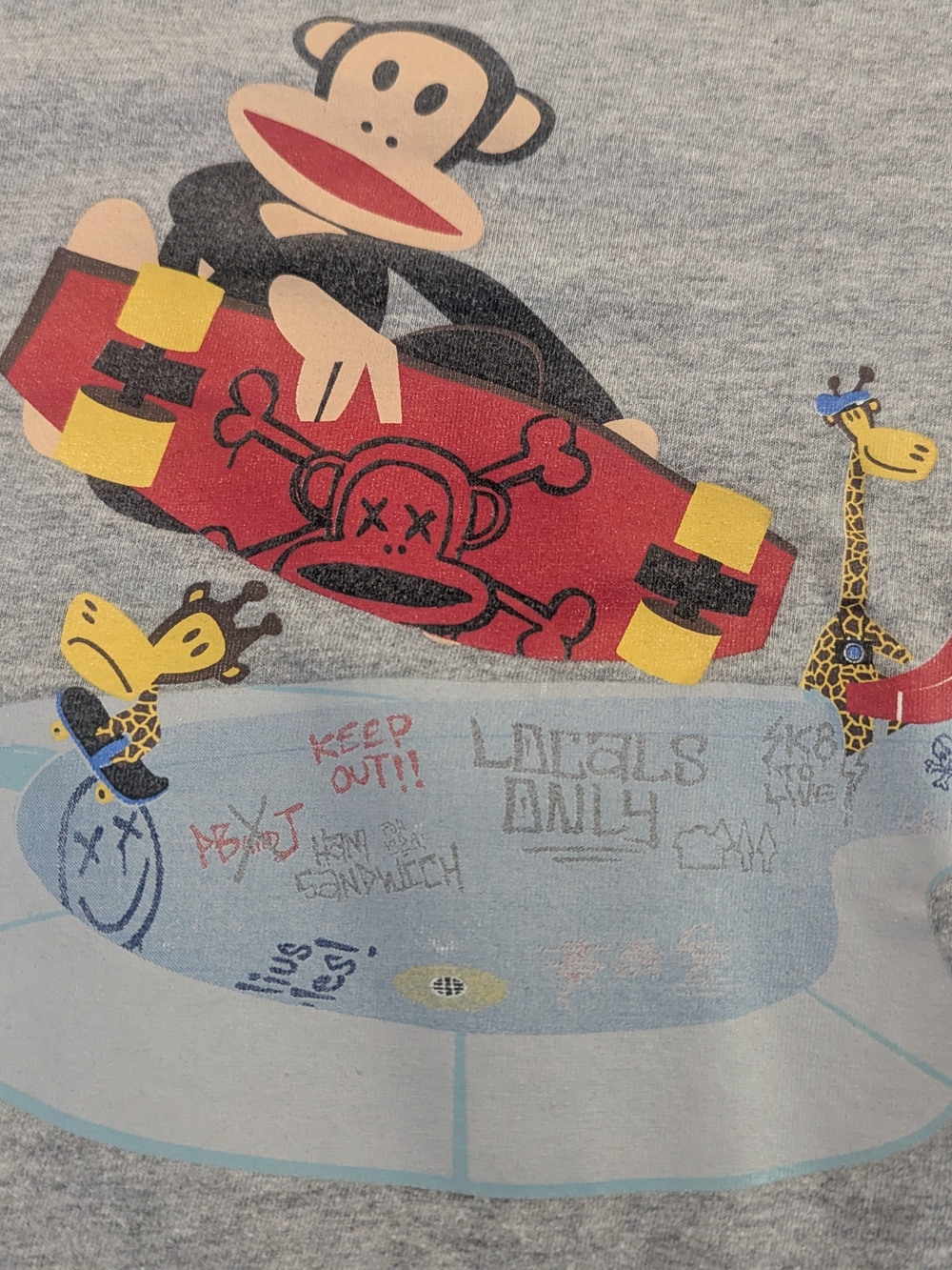 Paul Frank Skateboard Monkey Tee in Heather Gray and Red